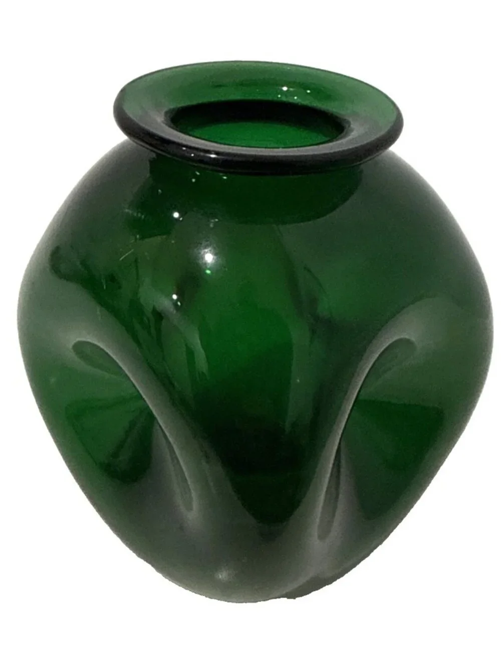 Vintage Blenko Winslow Anderson Pinched Deep Green Dimpled Blown Glass Vase